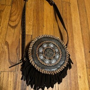 Bohemian Black and Brown Fringe Crossbody Bag